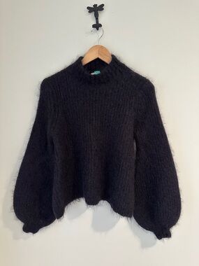 MARLE Black Balloon-Sleeve Sweater.  70% Mohair, 30% Wool.